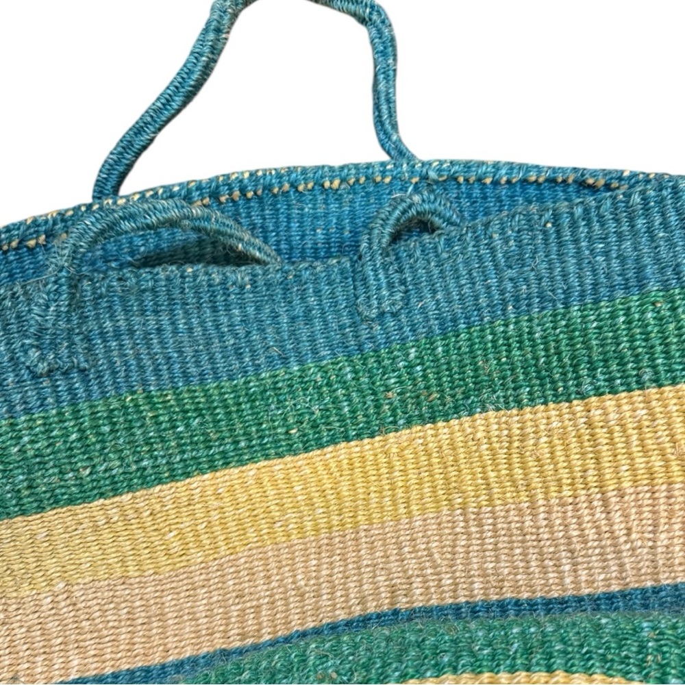 Striped Straw Rope Handle Market Tote Bag - Picture 6 of 7